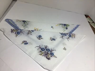 hankerchiefs 2, blue flowers with a cotton fabric. new but vintage - Image 1 of 4