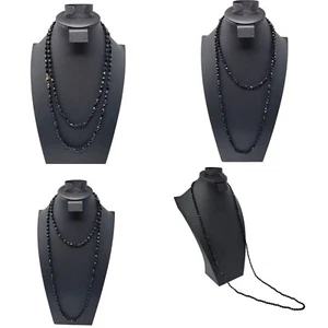 Vintage Signed Austrian Black Glass Beaded Flapper Necklace Oblong Bicone Long - Picture 1 of 13