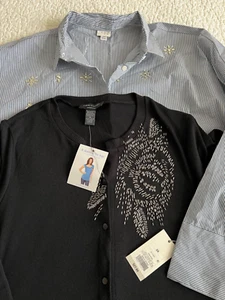 CUTE! NWT LOT 2XL BLOUSE SWEATER BEADED BLUE BLACK CABLE GAUGE TARGET TOP - Picture 1 of 2