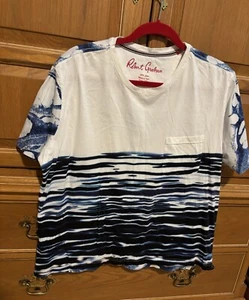 Robert Graham weiß Crew blau Wasser Wellen Duell Design Strand S/S KTW Baumwolle M gebraucht, in einwandfreiem Zustand - Bild 1 von 6