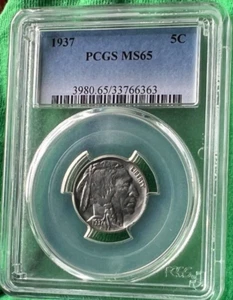 1937 Buffalo Nickel 5C PCGS MS 65 - Foto 1 di 6