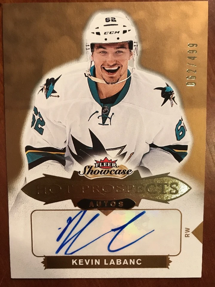 16-17 UD Fleer Showcase Hot Prospects Autos Jersey Number Kevin Labanc 62/499 - Image 1 of 1