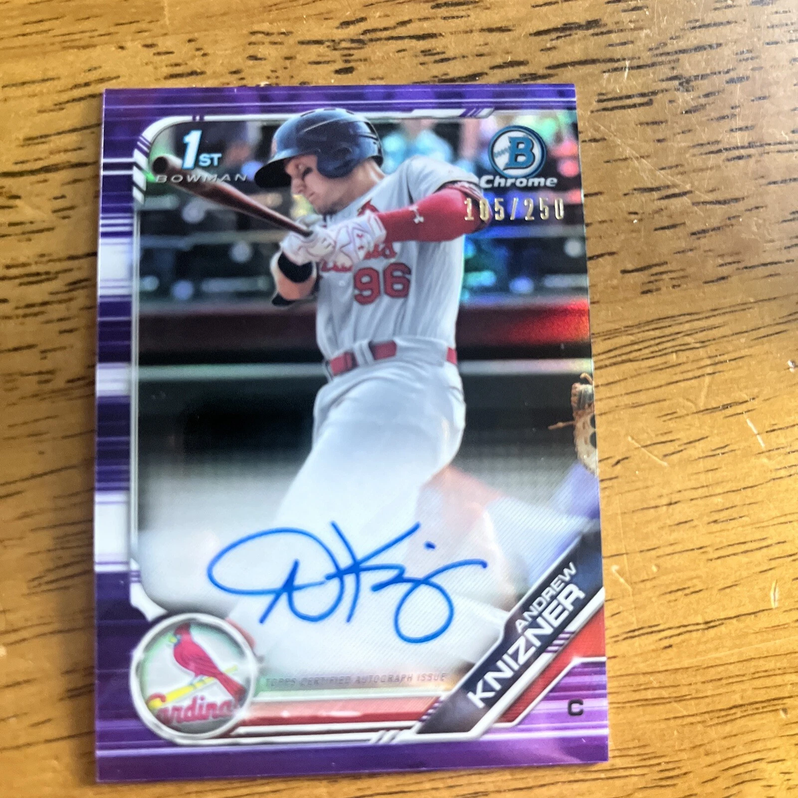 Bowman Chrome 2019 ANDREW KNIZNER CARDINALS 1ST AUTO PURPLE REFRACTOR #'d /250