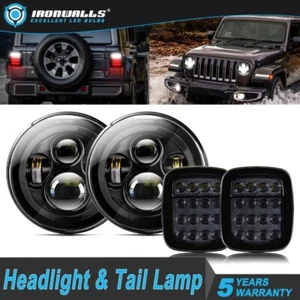 2PCS 7" Round LED Headlights & Brake Tail Lamp For Jeep Wrangler TJ CJ 1976-2006 - Picture 1 of 12