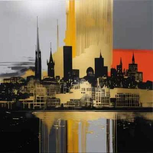 Leinwandbilder Stadtbild Skyline Koblenz City Gold Schwarz 80 bis 90x90cm Modern - Bild 1 von 2