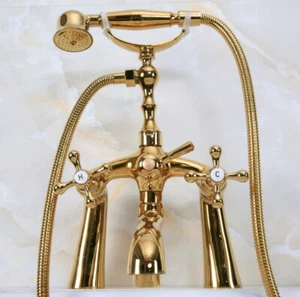Gold Color Brass Deck Mount Bathroom Clawfoot Tub Faucet Set with Hand Shower - Picture 1 of 8