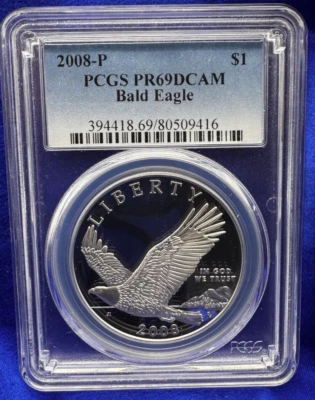 2008 P Bald Eagle Commemorative Silver Dollar Coin PR69DCAM PCGS - Image 1 of 4
