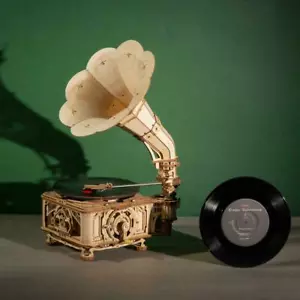 ROKR 3D Wooden Puzzle DIY Hand Crank Classic Gramophone Model Building Toy Gifts - Picture 1 of 12