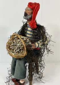 Santon de Provence Francia Arte Popular Arcilla Figura Muñeca Antiguo Pescador Red Asiento - Imagen 1 de 7