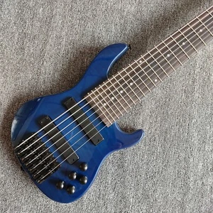 Transparent Blue 7 String Bass Travel Electric Guitar Rosewood Fingerboard - Picture 1 of 6
