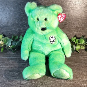 Ty Beanie Baby Kicks The Green Soccer Bear Plush 14" Retired 1998 - Picture 1 of 9