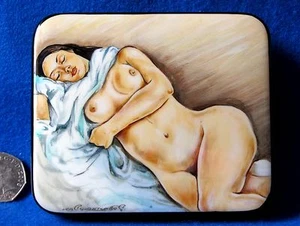 Russian LACQUER Box HAND PAINTED  Sleeping nude signed Silantyeva - Picture 1 of 8