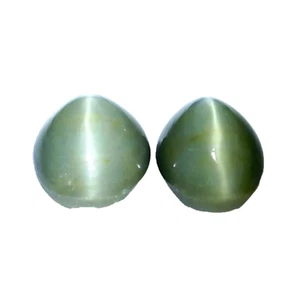 Cabujón ovalado ojo de gato cuarzo natural verde 9,46 CTS 2 piezas piedras preciosas sueltas - Imagen 1 de 2