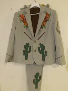 Men 2Pc Bespoke Cactus Embroidered Nudie Western cowboy Cocktail Prom Outfit - Picture 1 of 8