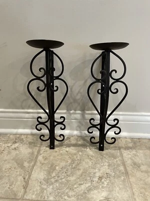 Juego de 2 Apliques de Pared Rollo Corazón Hierro Negro Pilar Candelabro Artesanal Foto 1 de 4