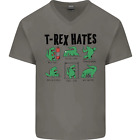 T-Rex Hates Funny Dinosaurs Jurassic Gym Mens V-Neck Cotton T-Shirt