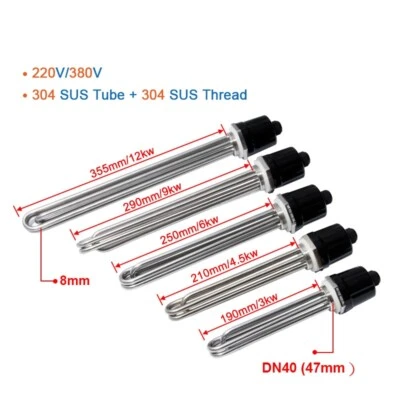 Calentador de Agua Eléctrico Tubo Acero Inoxidable Rosca 220V/380V Elemento de Inmersión Foto 1 de 4