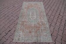 Oriental Runner Medallion Accent Rug Turkish Handmade Vintage Faded Carpet 3x7ft