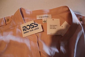 CALVIN KLEIN FULL SLEEVE SILKY BLOUSE/ROUND NECKLINE/BLUSH COLOR/2 POCKETS - LG. - Picture 1 of 12