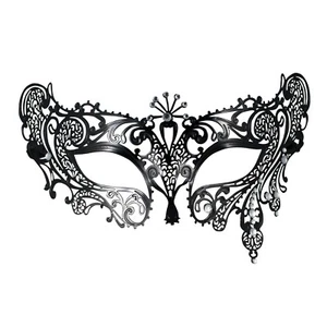 Venetian Metal Black Filigree Masquerade Mask Diamante Crystals ANNE Tear Drop - Picture 1 of 4