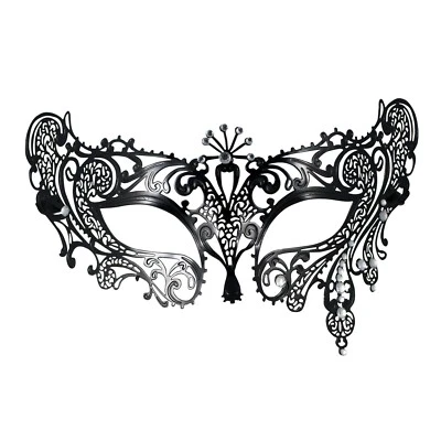 Venetian Metal Black Filigree Masquerade Mask Diamante Crystals ANNE Tear Drop - Image 1 of 4