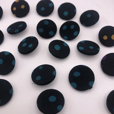 Vintage Black Teal Round Fabric Dappled Shank Button 23mm Lot of 4 D817 - Image 1 of 4