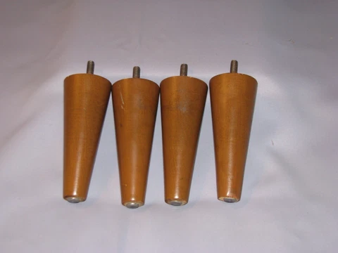 Vintage Furniture Table Legs Set 4 Tapered Wood Screw and Metal MCM Danish 5 in Cover