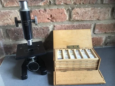 Vintage Swift & Son London Microscope 10x & Box Of 60 Glass Slides 1960s Vgc - Image 1 of 4