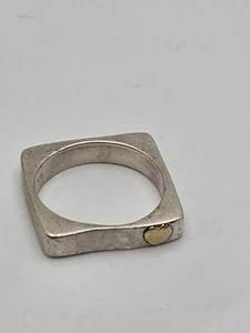 Vintage Modernist Baroni Sterling Silver Gold Heart Square Band Ring Size 8 - Picture 1 of 8