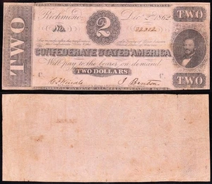 T-54 1862 $2 Confederate CSA Note! FREE SHIPPING! 32302 - Picture 1 of 3