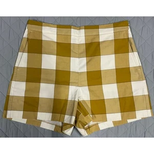 Ann Taylor Women's Shorts Sz 10 Golden Yellow Buffalo Check Side Zip 4" Inseam - Picture 1 of 10