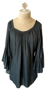 HALSTON HERITAGE Off The Shoulder Flowy Ruffle Peasant Top Tunic L fits XL $275 - Picture 1 of 7