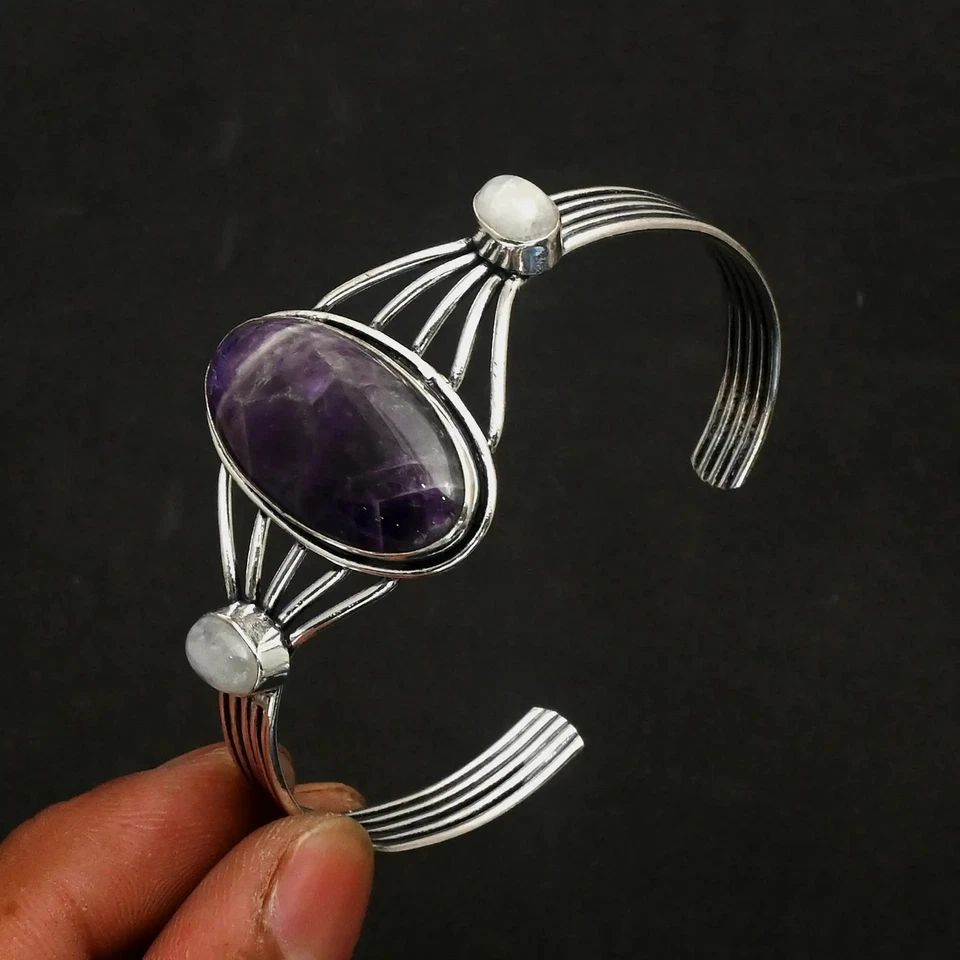 Brazalete Ajustable Piedra Lunar Arco Iris Amatista Piedra Preciosa Joyería 18 Gms AB 25995 Foto 1 de 1