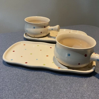 Temp-Tations White With Polka Dots By "Tara" Soup Bowl Sandwich Plate Set NIB - Image 1 of 4