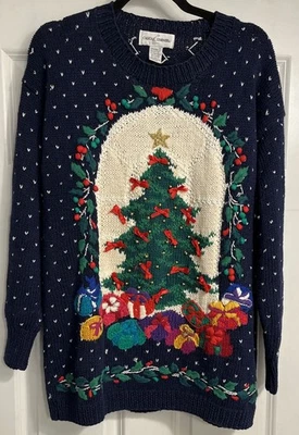 Suéter De Colección Informal Bordado Esquina Árbol de Navidad Azul Talla Pequeña De Gran Tamaño Foto 1 de 4