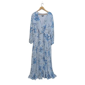 Marina Blue Floral Wrap Dress Chiffon Womens 22W Bridal Bridesmaid Elegant Prom - Picture 1 of 4