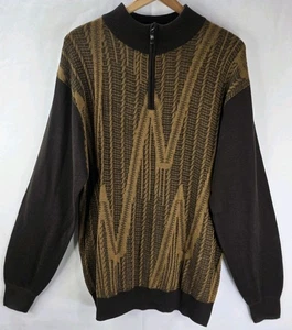1/4 Zip Pullover Herren XXL Langarm Braun Wolle Acryl Mischung Strick Geometrisch Miko - Bild 1 von 8