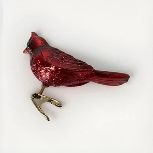Shiny Red Northern Cardinal Clip-On Blown Glass Ornament by Old World Christmas - Picture 1 of 12