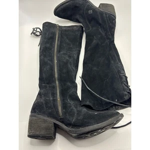 Born schwarze kniehohe Wildlederstiefel seitlicher Reißverschluss Blockabsatz Schnürung hinten Damengröße 7 - Bild 1 von 10