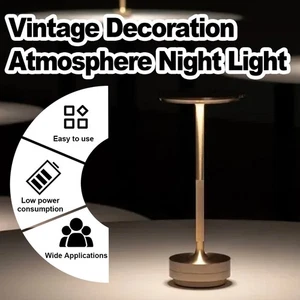 3 Color Table Lamp Touch Black Rechargeable Dimmable Led Silver Restaurant Gold - Picture 1 of 13