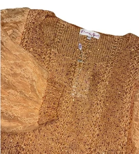 Pretty Angel Top Women’s XL Orange Knit Linen Blend Puff Lace Sleeve Sequins NEW - Picture 1 of 10