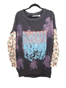 NWT We The Free Tie-Dye Sweatshirt Floral Buttoned Sleeves Graphic Oversized Fit - Picture 1 of 8