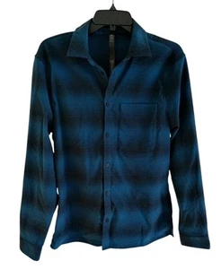 Lululemon Commission Shirt Mens M Blue Black Stripes Button Up Casual Preppy - Picture 1 of 9