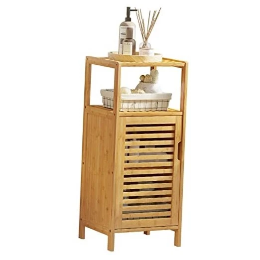 Bathroom Floor Cabinet Wooden Storage Organizer Unit With Single Door and Shelf