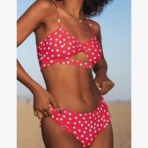 Conjunto de traje de baño bikini CupShe retro rojo a lunares a juego talla XS - Imagen 1 de 16