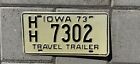 1973 Iowa plaque d'immatriculation de remorque de voyage 73 licence IA