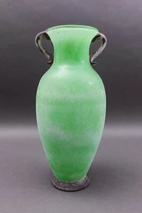 Murano Italian Vintage Mid Century Green Scavo Art Glass Amphora Vase 13 3/4" - Picture 1 of 7