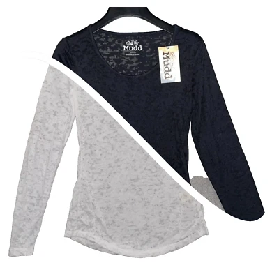 Lote de 2 camisetas pulóver Mudd Juniors S blancas y negras elásticas de manga larga nuevas con etiquetas Foto 1 de 4