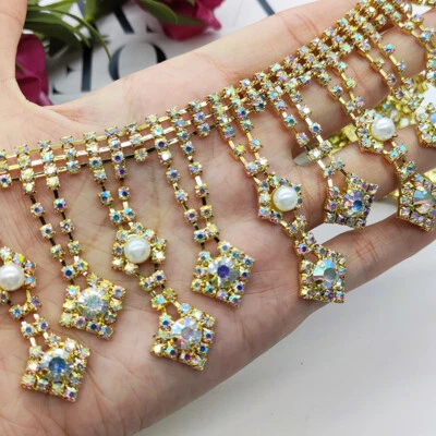 20cm Rhinestone Trimming Tassel Fringe Chain Crystal Glitter DIY Wedding Bridal - Image 1 of 4