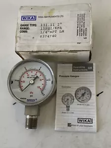 Wika 131.11 Pressure Gauge 0-15PSI 1/4"npt, 2"F, LM, SS 8374740 - Picture 1 of 5